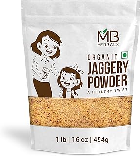 MB Herbals Organic Jaggery Powder 1 lb 16 oz 454g | Raw Untreated Jaggery Powder | No Anti-Caking Agent Used | No Preservative