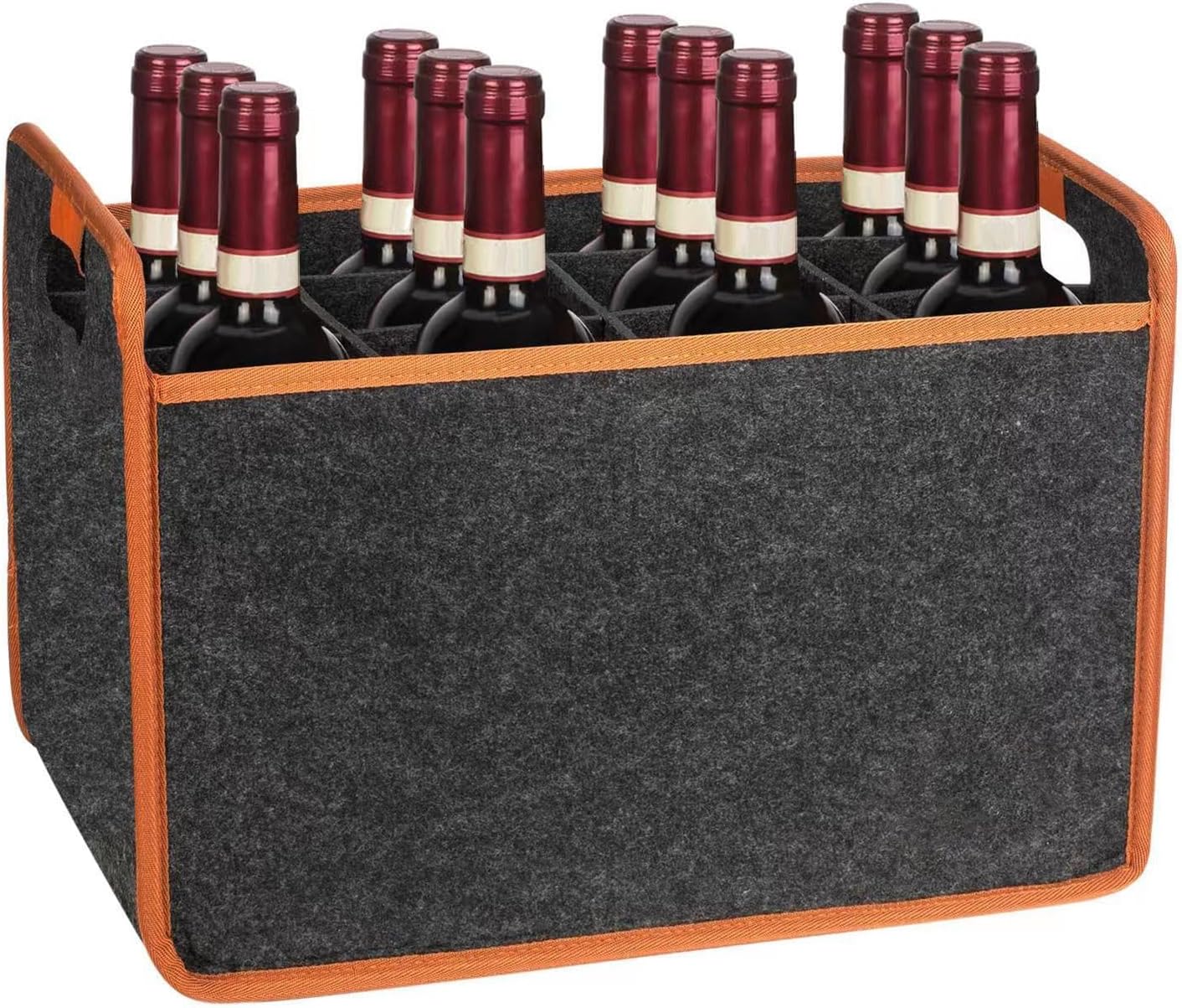 Generic 12-Bottle Felt Wine Carrier Storage Box with Divider, Liquor Bottle Tote with Comfort Handle, Portable Wine Tote Bag for Picnic Home
