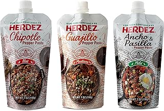 HERDEZ Pepper Paste Trio – Chipotle (Hot), Guajillo (Medium), Ancho and Pasilla (Mild) – Squeeze Pouch with Easy Close Twist Cap – 7oz Squeeze Pouch – Dried Chile Pepper Alternative