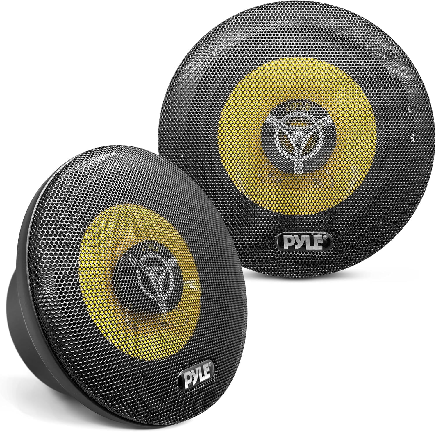 Pyle Car Three Way Speaker System - Pro 6.5 Inch 280 Watt 4 Ohm Mid Tweeter Component Audio Sound Speakers For Car Stereo w/ 40 Oz Magnet, 2.25” Mount Depth Fits Standard OEM - Pyle PLG6.3 (Pair),Yellow/Black