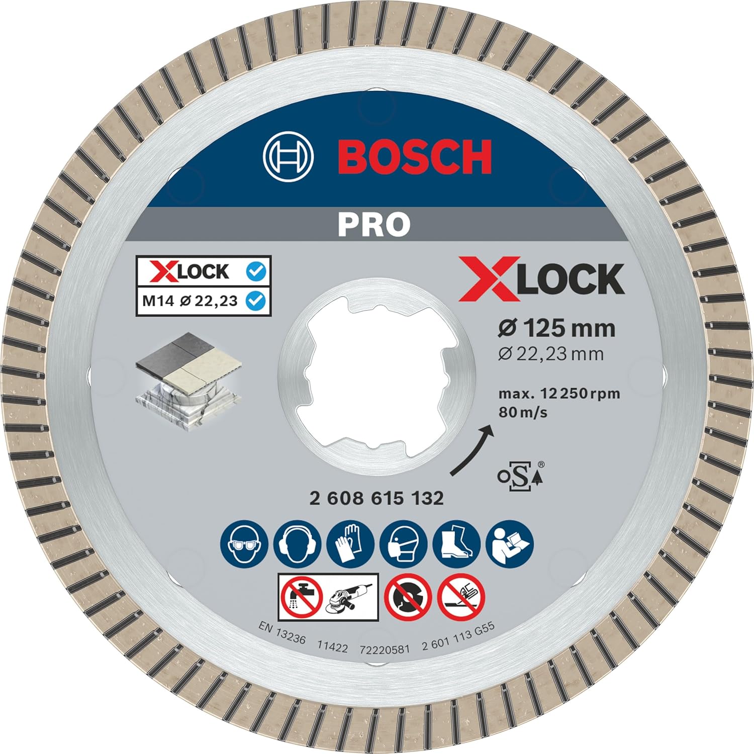 Bosch Professional 2608615132 Diamond Cutting Disc Best (for Ceramic, X-LOCK, Extraclean Turbo, Diameter 125 mm, Bore Diameter: 22.23 mm)
