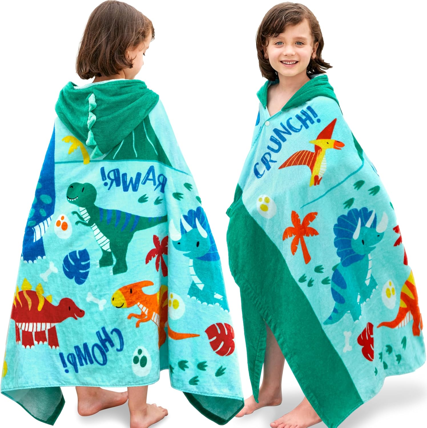 Joiedomi Dinosaur Hooded Towels for Kids Soft 100% Cotton Kids Beach Towel 30" x 50" for 3-10 Years Boy Girl Beach Hooded Poncho Absorbent Pool Toddler Swim Bath Wrap