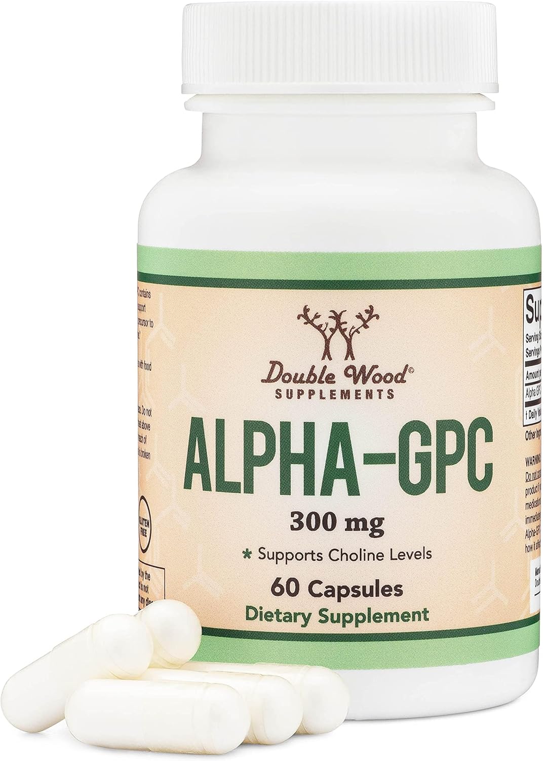 Alpha GPC Choline Capsules - 60 Count, 600mg Servings – Brain Support Aid that Supports Focus, Memory, Motivation, and Energy - (Made in the USA) Brain Support Supplement by Double Wood Supplements