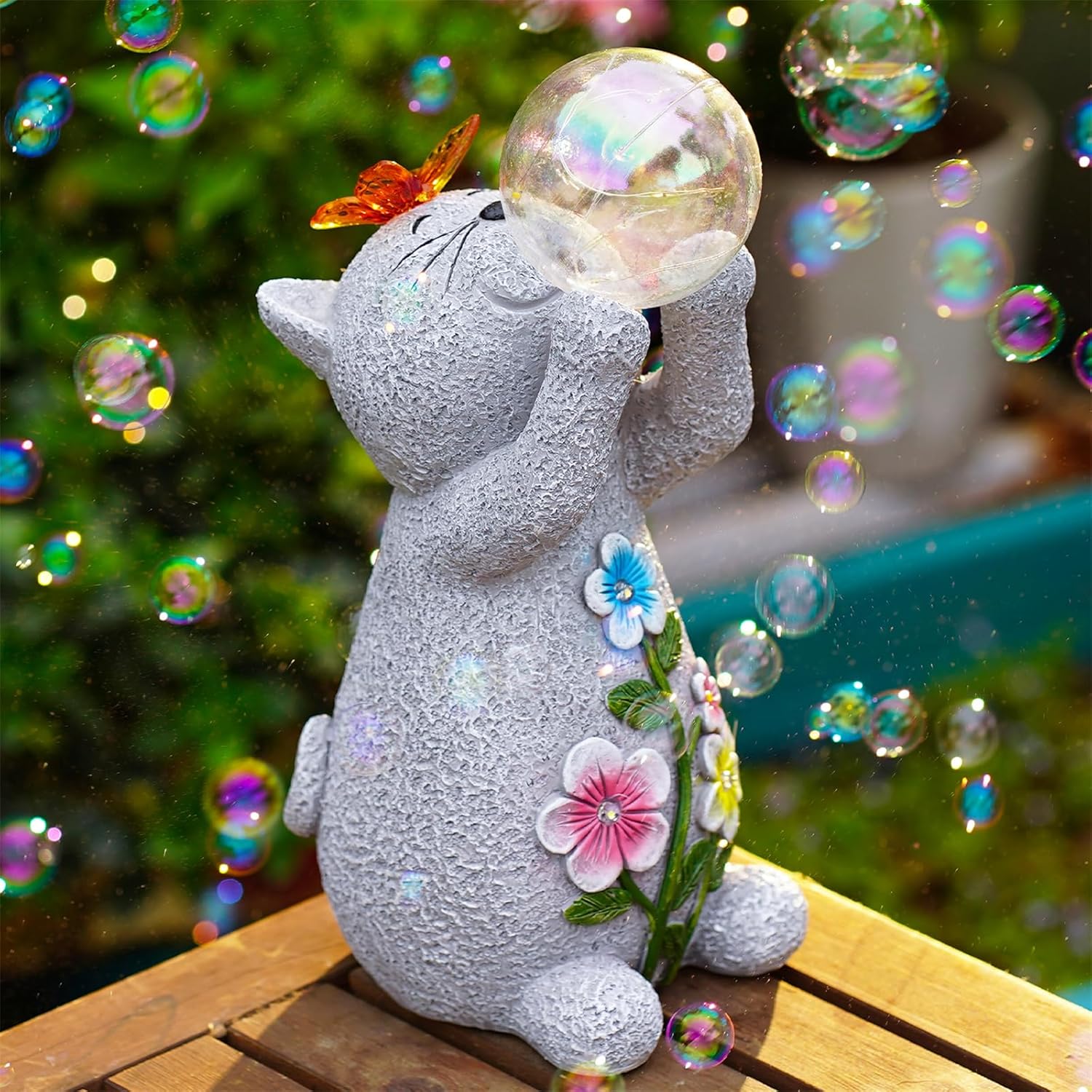 Solar Garden Cat Lights - Cat Statue with Bubble Ball Waterproof Decorations Cute Cat Figurine gifts for Women/Birthday/Cat lovers