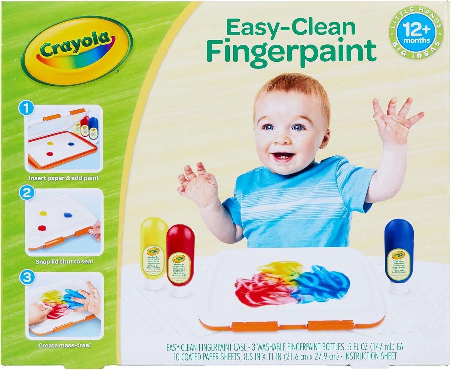Crayola Mess Free Finger Painting Station, Washable Finger Paint for Toddlers, Arts & Crafts Set, Sensory Activity, Art Travel Toy, Gift for Toddlers, 1+