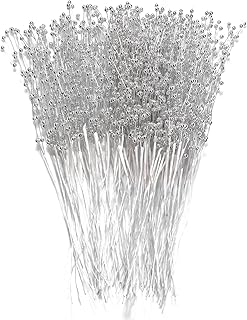 60 Pieces Pearl Stick Stems Bouquets, 4mm Bead String Garland Beaded Spray Filler Floral Arrangements Tree Picks Wedding Party Decoration, Christmas Decorations, Christmas Tree Picks (Silver)