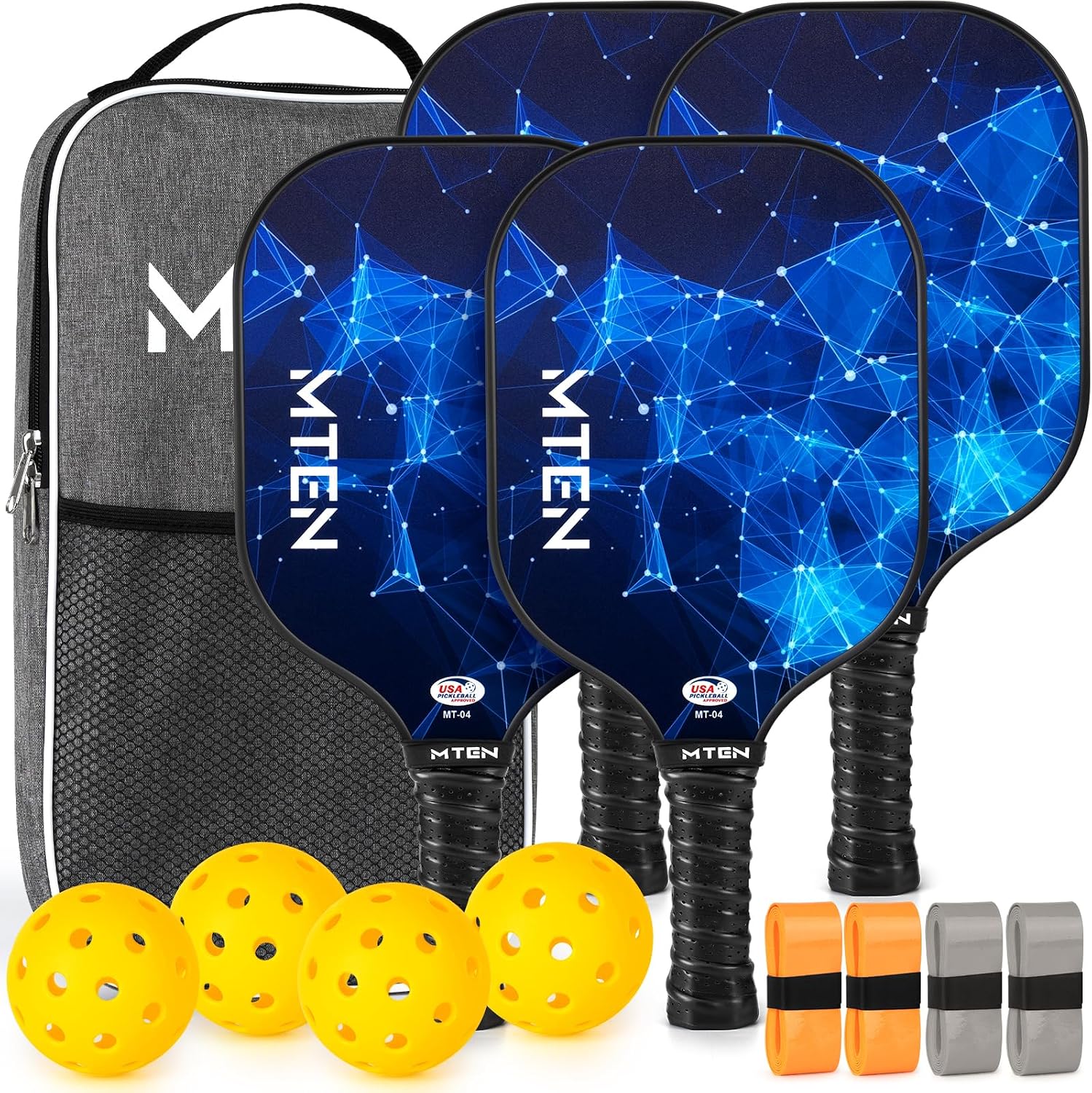 MTEN Pickleball Paddles Set of 2/4/1, USAPA Approved Fiberglass Rackets