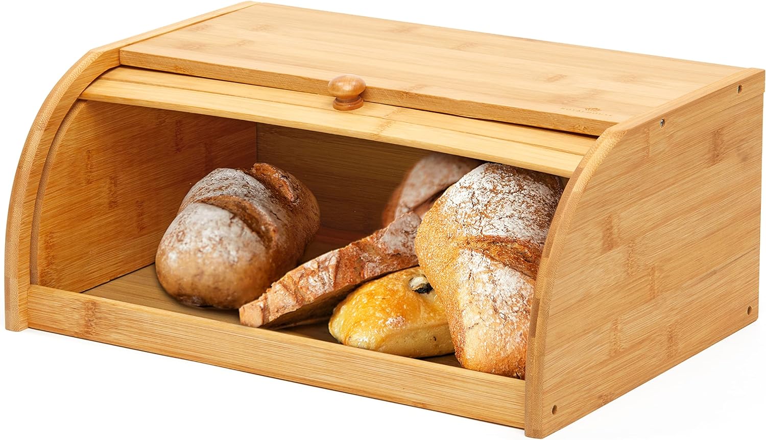 ROYALHOUSE Natural Bamboo Roll Top Bread Box Kitchen Food Storage - Assembly Required