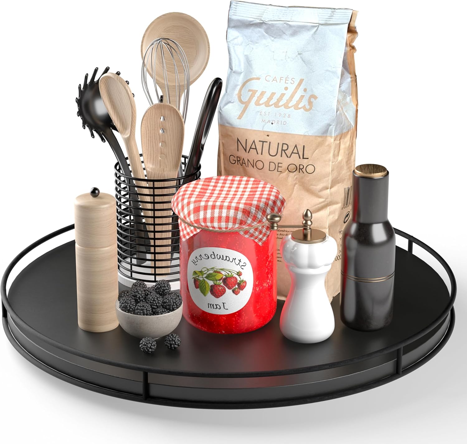 Tidita TIDITA 18'' Acacia Lazy Susan Turntable for Table - Extra Large Wood Lazy Susans Organizer for Countertop - Wooden Charcuterie Boards Cheese Board - Kitchen Turntable Storage (Black, 18 inch)