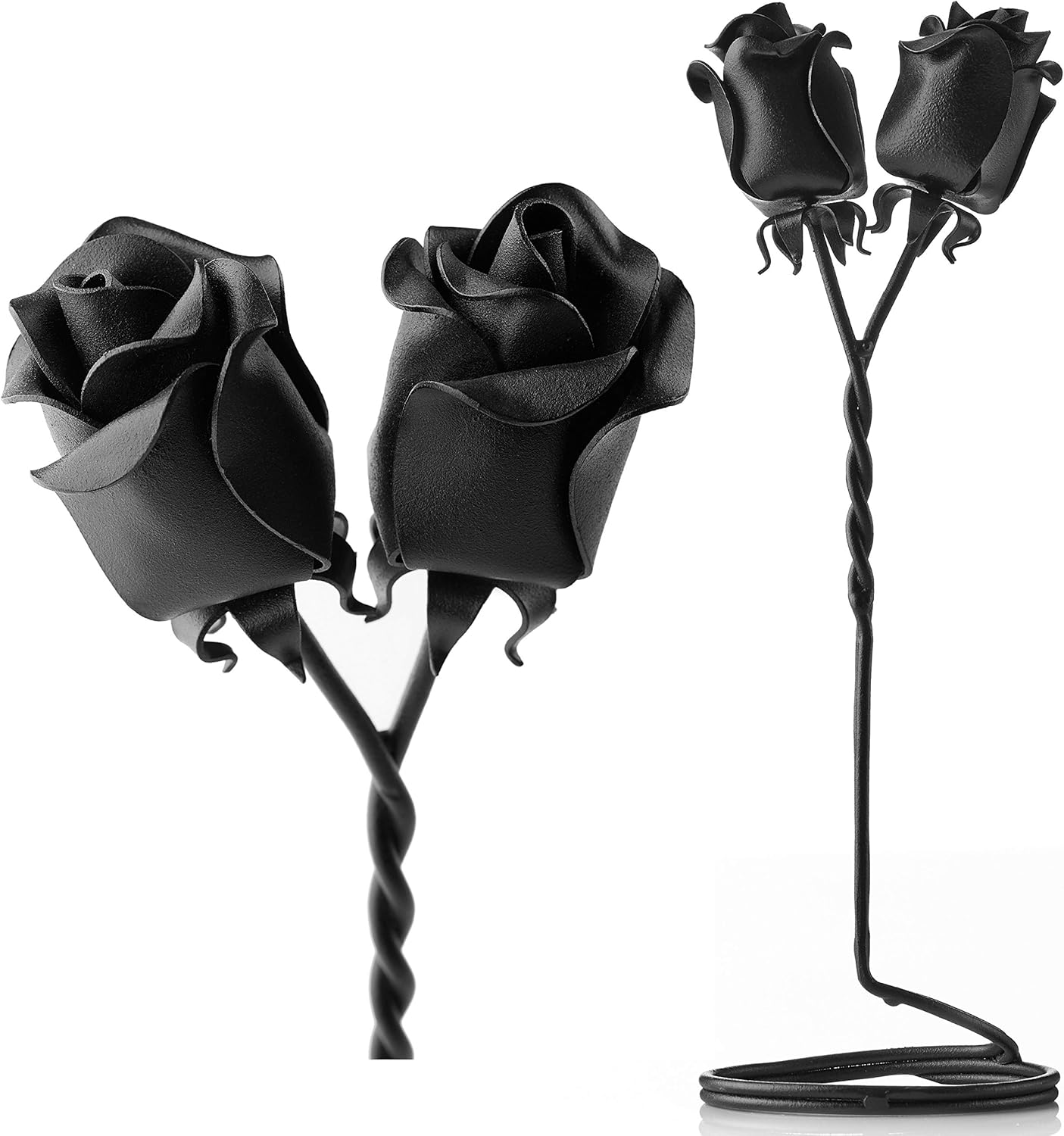 IK Style Set of 2 Forged Iron Roses Free Standing Intertwined Together Forever - Beautiful 6 for Her - Bouquet of Twist