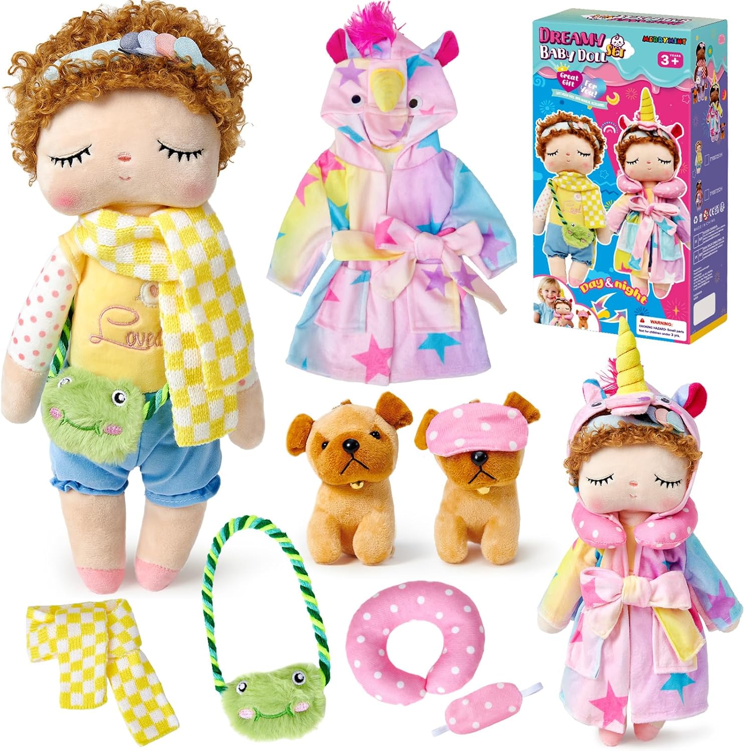 Golray 13'' Soft Baby Doll for Girls - My First Baby Plush Rag Dolls with Blonde Hair, Unicorn Doll Clothes & Yellow Scarf, Pretend Play Toys for Toddlers, Birthday Gift for 3 4 5 6 7 8 Year Old Girls