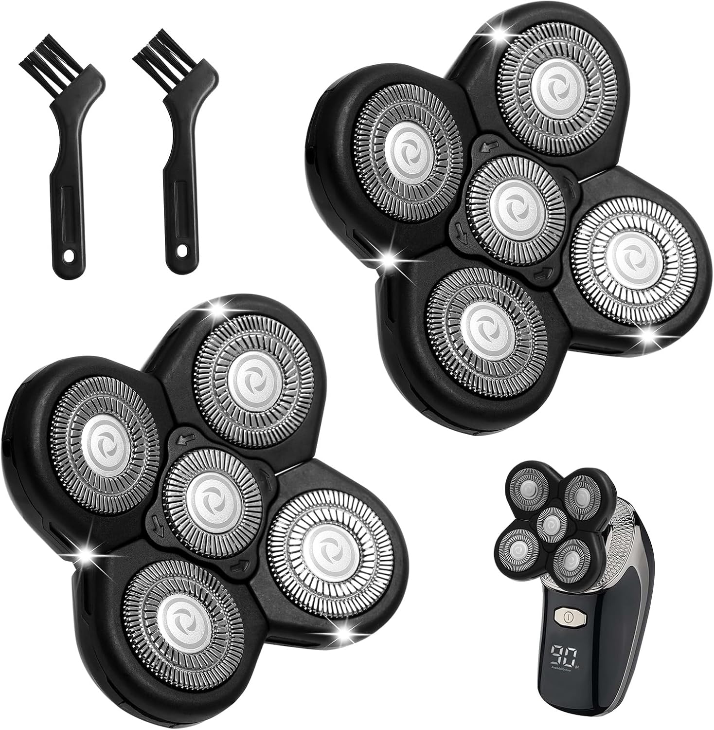 Shaver Heads Replacement 5 Blades Bald Head Shaver Replacement Heads Universal 5D Blade Replacement Shaver Heads for Most Mainstream Brands（2 Pack-Black