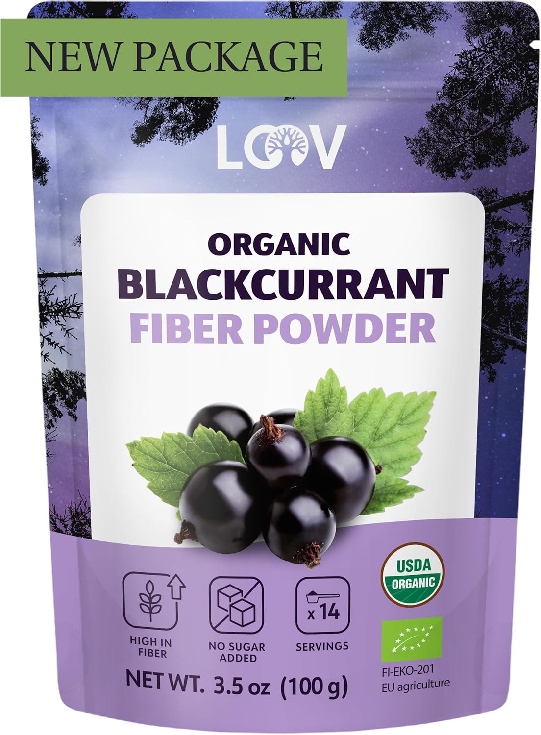 LOOV Organic Blackcurrant Powder (Pomace Powder), 100 g, High in Vitamin C, Made Only from Berry Skins and Seeds, no Added Sugar, Grown in Nordic Climate in Europe