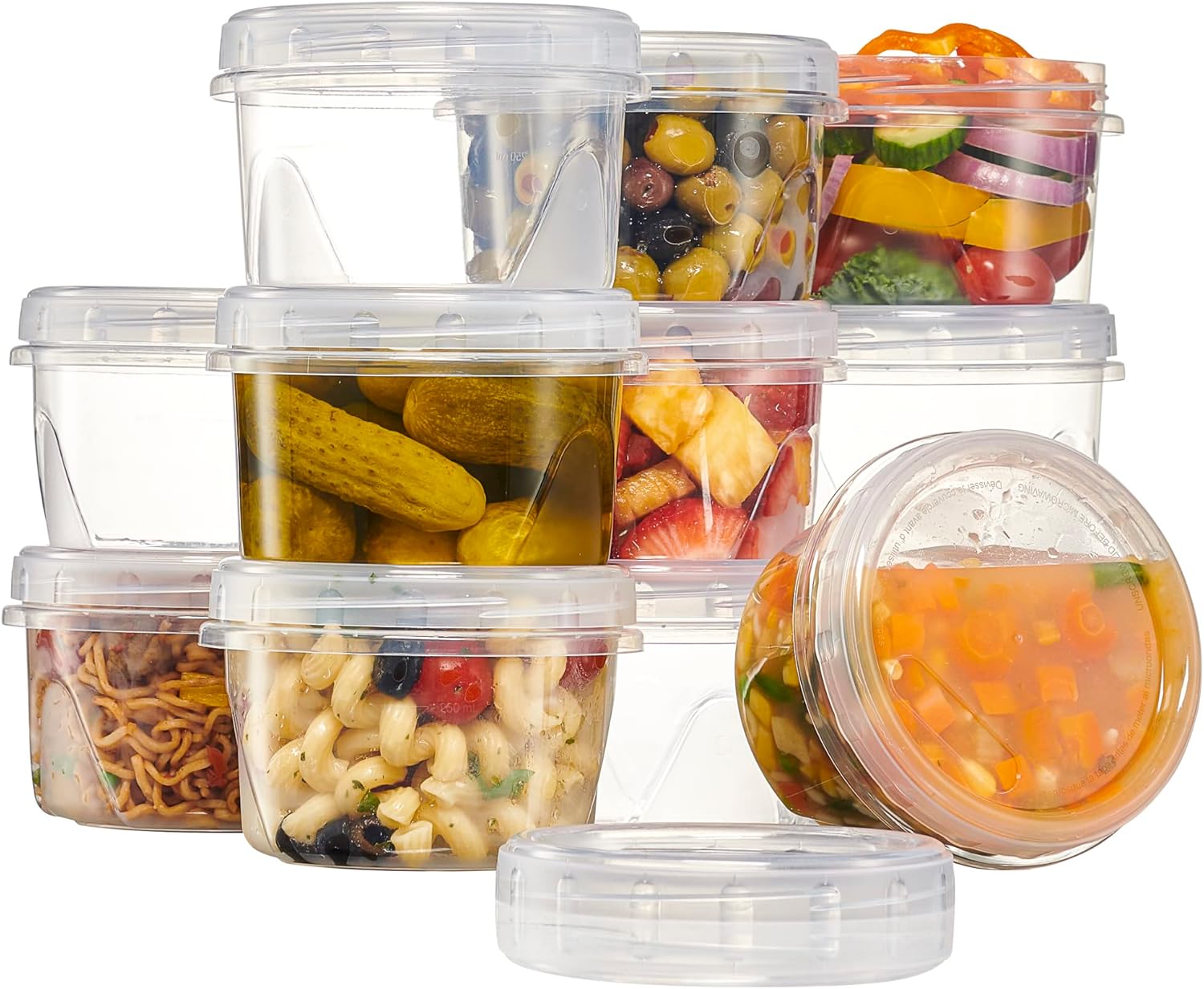 PLASTICPRO 12 Pack Twist Cap Food Storage Containers with Clear Screw on Lid- 16 oz Reusable Meal Prep Containers - Freezer and Microwave Safe Clear Plastic Food Storage