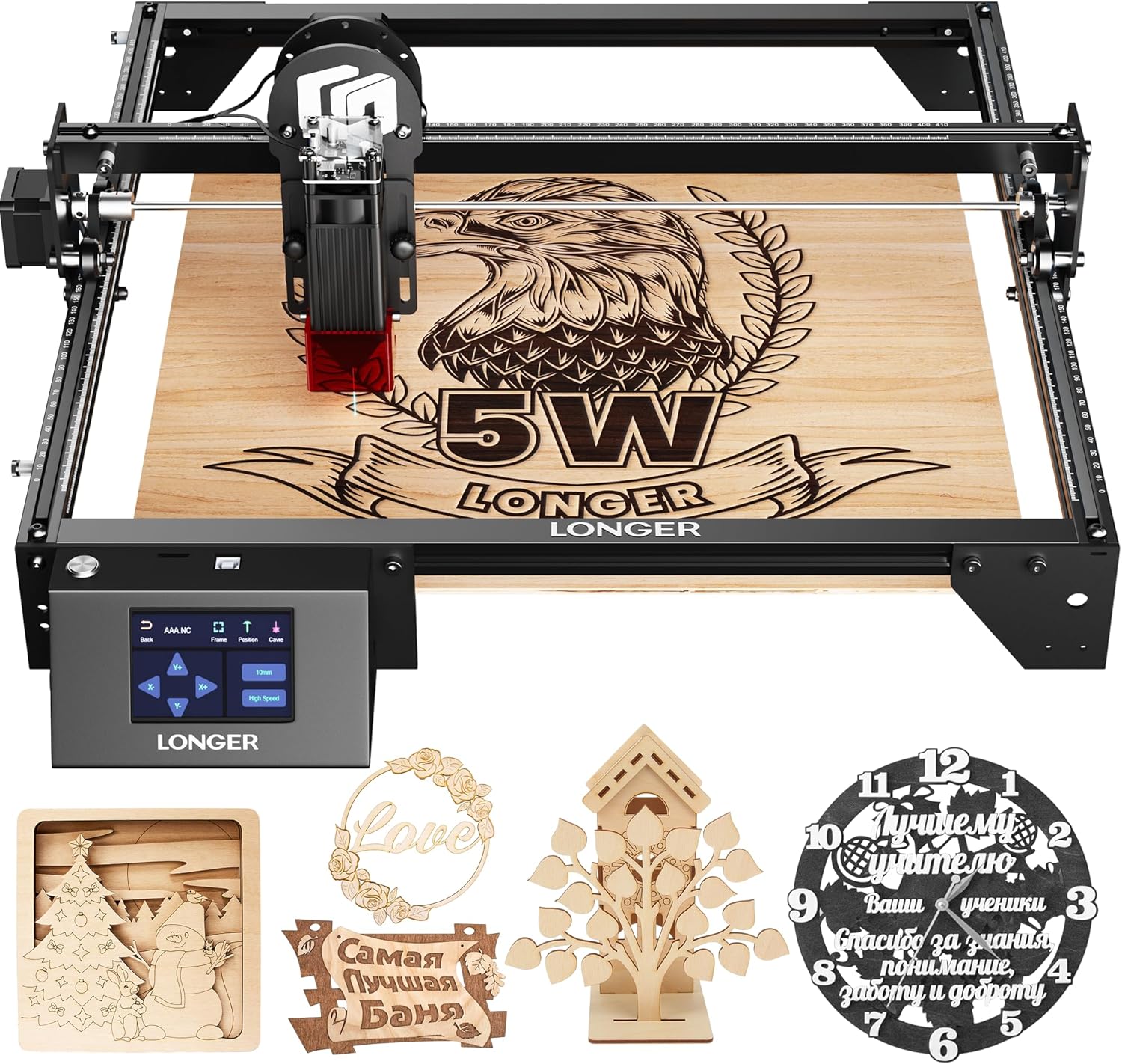 LONGER Laser Engraver Ray5 5W Higher Accuracy DIY Laser Engraving Machine with 3.5" Touch Screen,Offline Usage Laser Cutter,400x400mm,0.08mm Laser Spot, CNC Laser Cutter for Wood Metal Acrylic Glass
