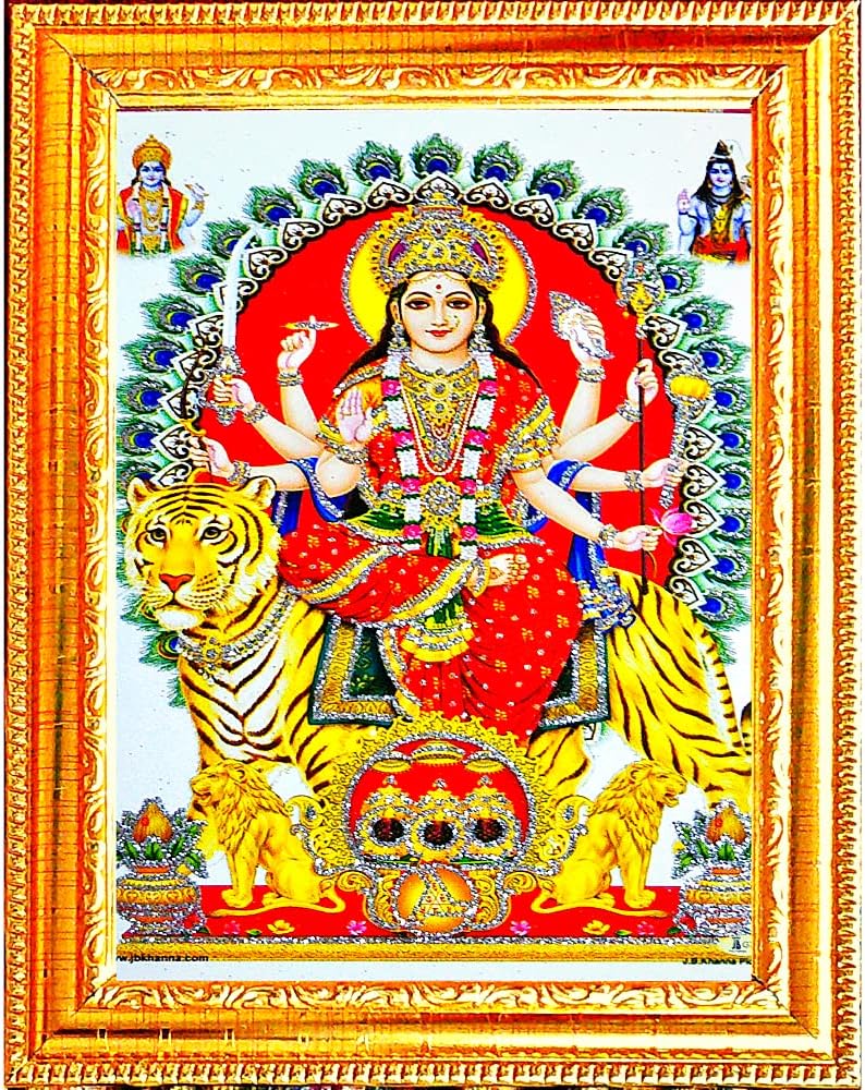Suninow Durga maa Photo Frame | God Goddess Religious Framed Painting for Wall and Pooja/Hindu Bhagwan Devi Devta Photo Frame/God Poster for Puja