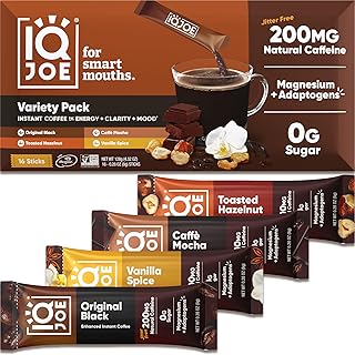 IQJOE Instant Mushroom Coffee Packets with Lion’s Mane and Magtein Magnesium L-Threonate - New Variety Pack - Clarity and Mood Enhancing - Sugar Free, Keto, Vegan - 200mg Natural Caffeine - 16 Count