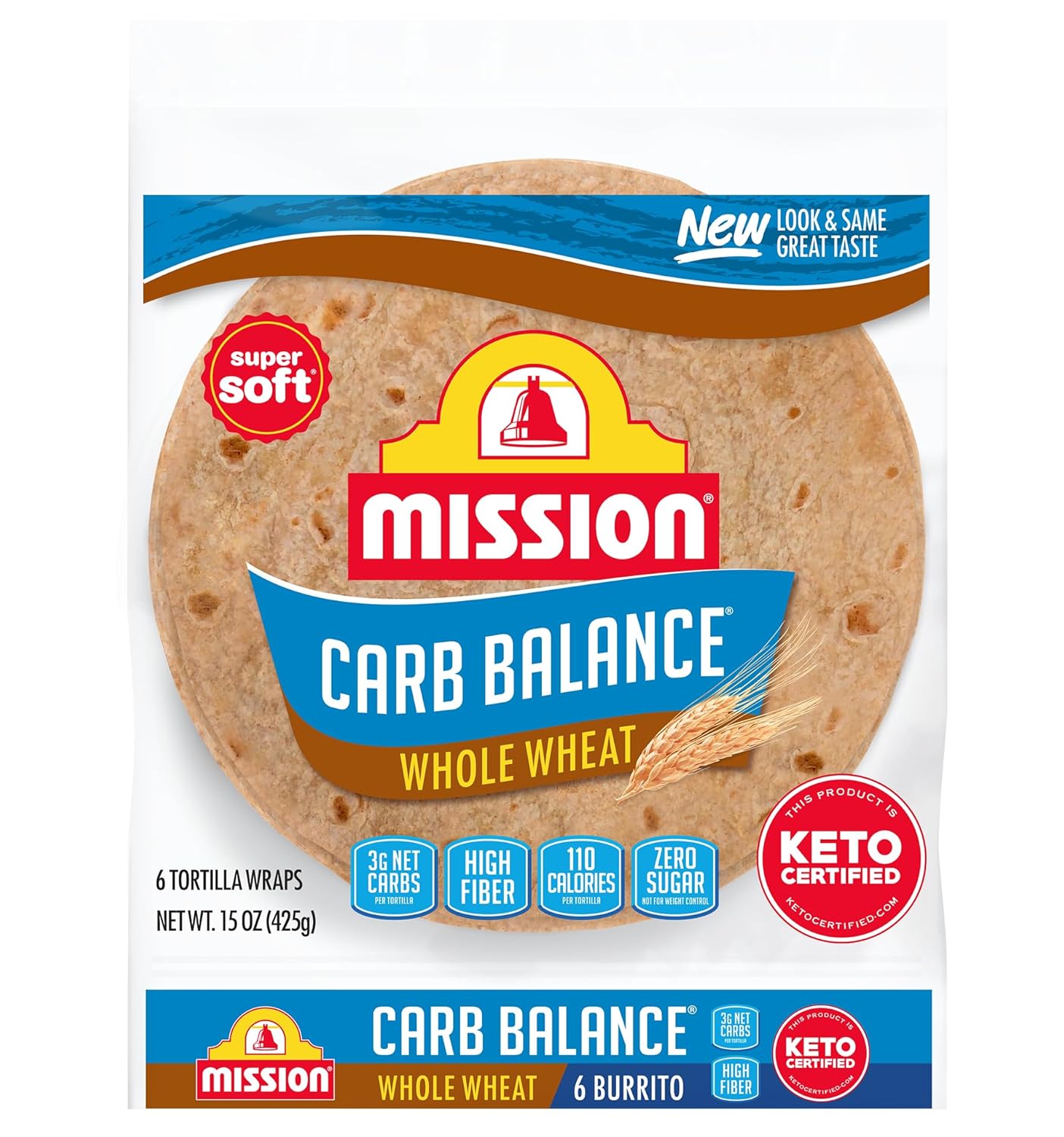 Mission Low Carb Whole Wheat Tortilla, Carb Balance Burrito, 6 Count - 2 Packs