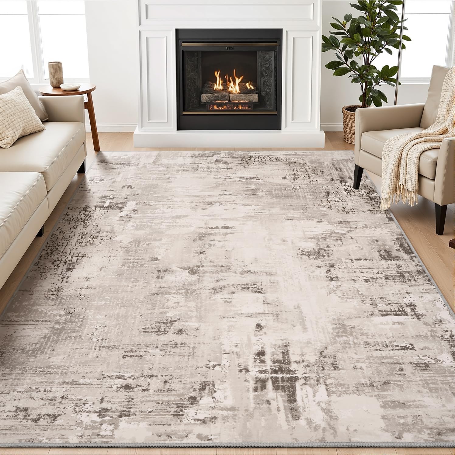 MontVoo Abstract Area Rug-5x7 Washable Rugs for Living Room-Soft Rug for Bedroom-Neutral Non Slip Indoor Floor Carpet for Apartment Dining Room Nursery Home Decor
