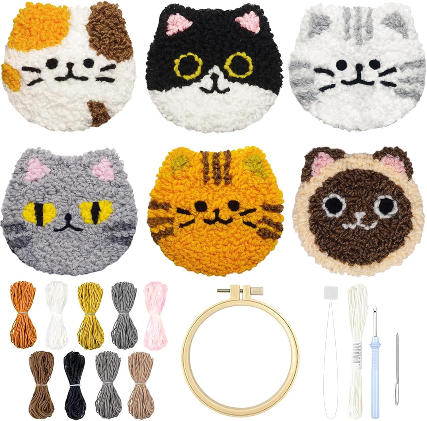 Morledoa Punch Needle Coasters Kit, Punch Needle Kits Adults Beginner, Cat Coasters Kit with Adhesive Felt, Yarns, Embroidery Hoop, Instruction