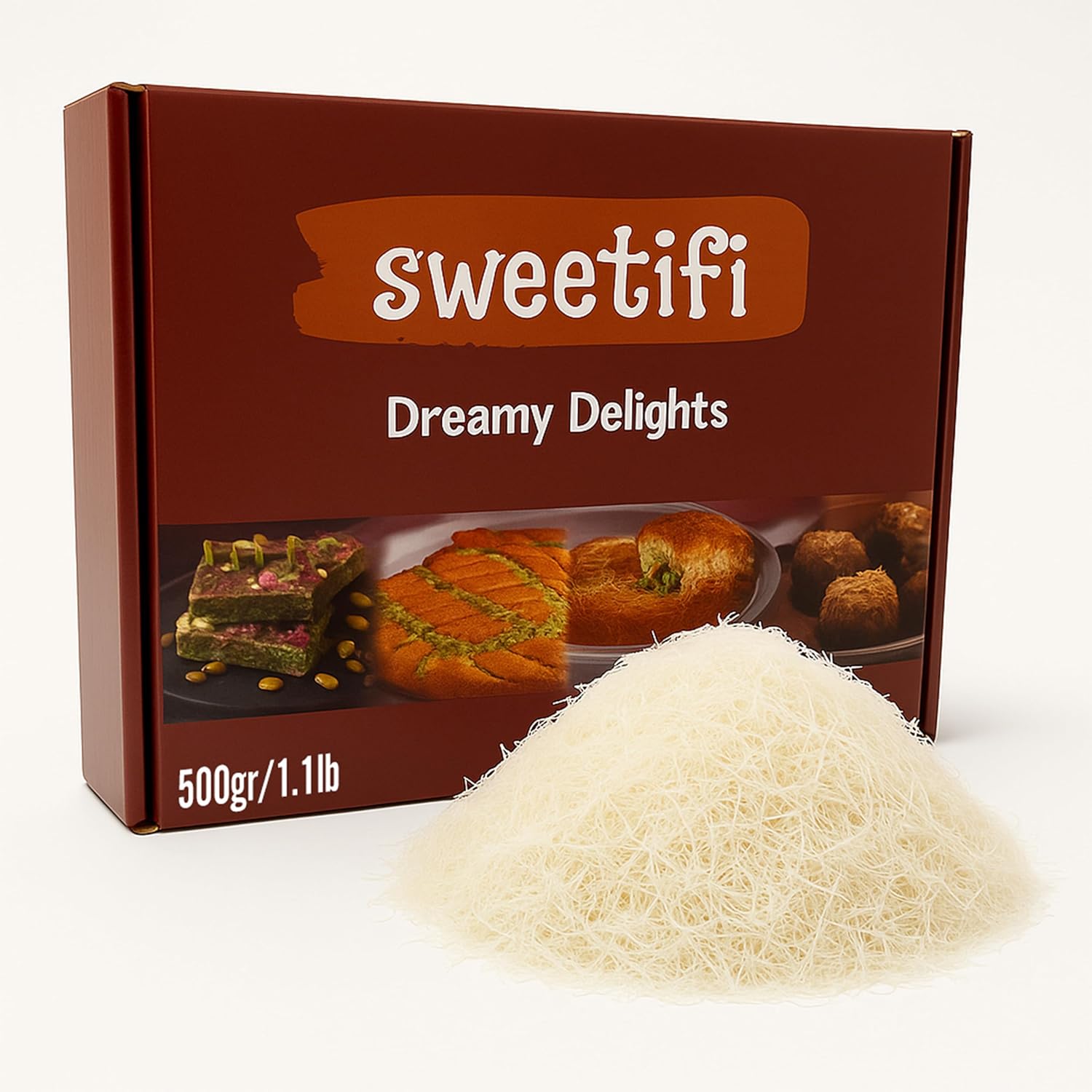 Sweetifi Kataifi Shredded Fillo Dough, Dried Chopped Kataifi for Dubai Chocolate, Authentic Kataifi Pastry for Desserts and Sweet Treats (500gr (1.1lb))