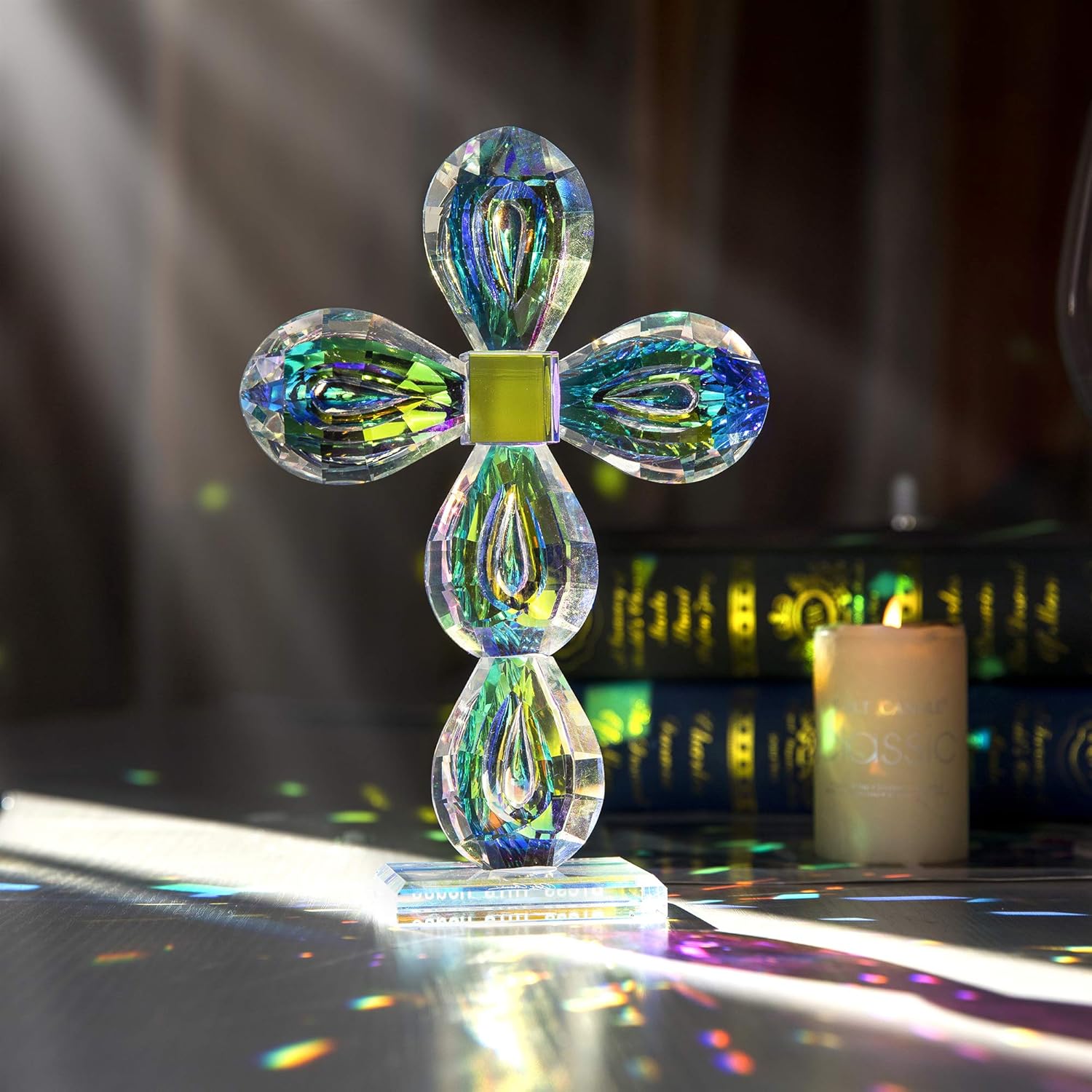 QFkris Standing Cross Crystal Crosses Figurine Tabletop Crosse for Home Decor 8.5'' Tall Glass Crosses Craft for Table