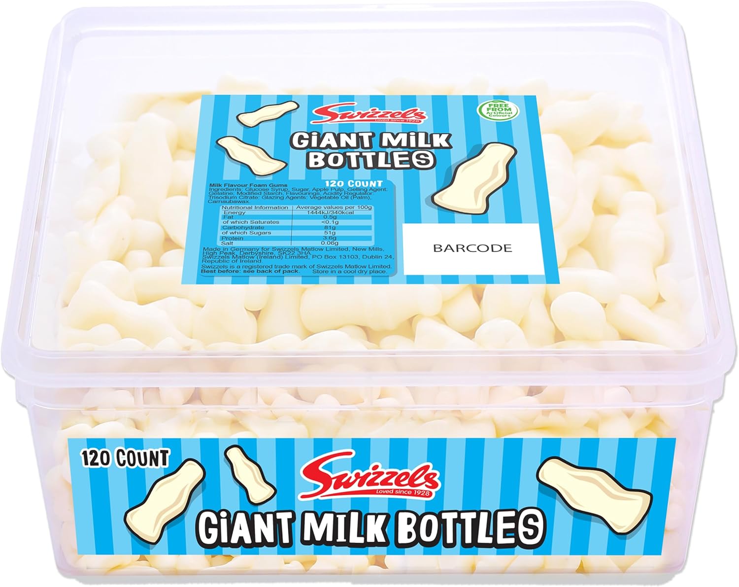 Swizzels Milk Bottle Sweet Tub Milk Flavour Foam Sweet Gums Giant Bottle Sweets Free From Artificial Colours 120 Sweets Approximately