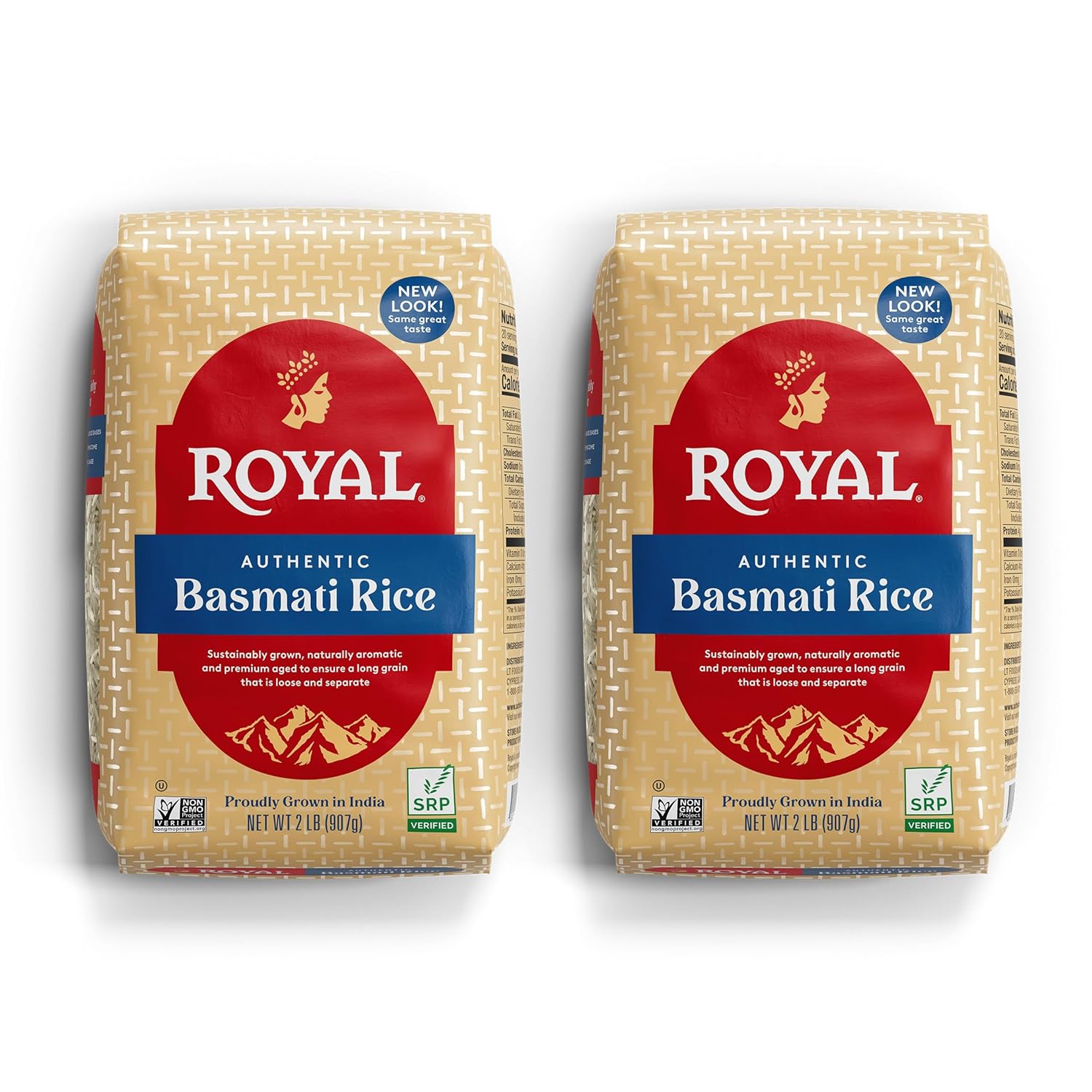 Royal - Naturally Aged Authentic Long Grain Indian White Basmati Rice - 4 Pounds (2 x 2lbs Bag)