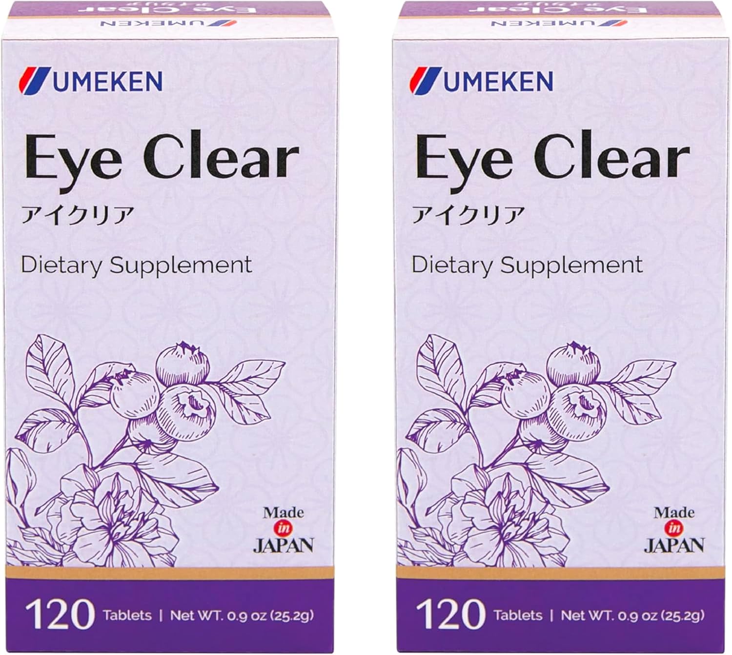 Umeken Eye Clear Dietary Supplement, Blueberry Extract, Lutein, Zeaxanthin, Ginkgo, Vision Supplements for Adults, Eye Vitamins, 4 Months Supply, 240 Tablets, 2 Packs of 120