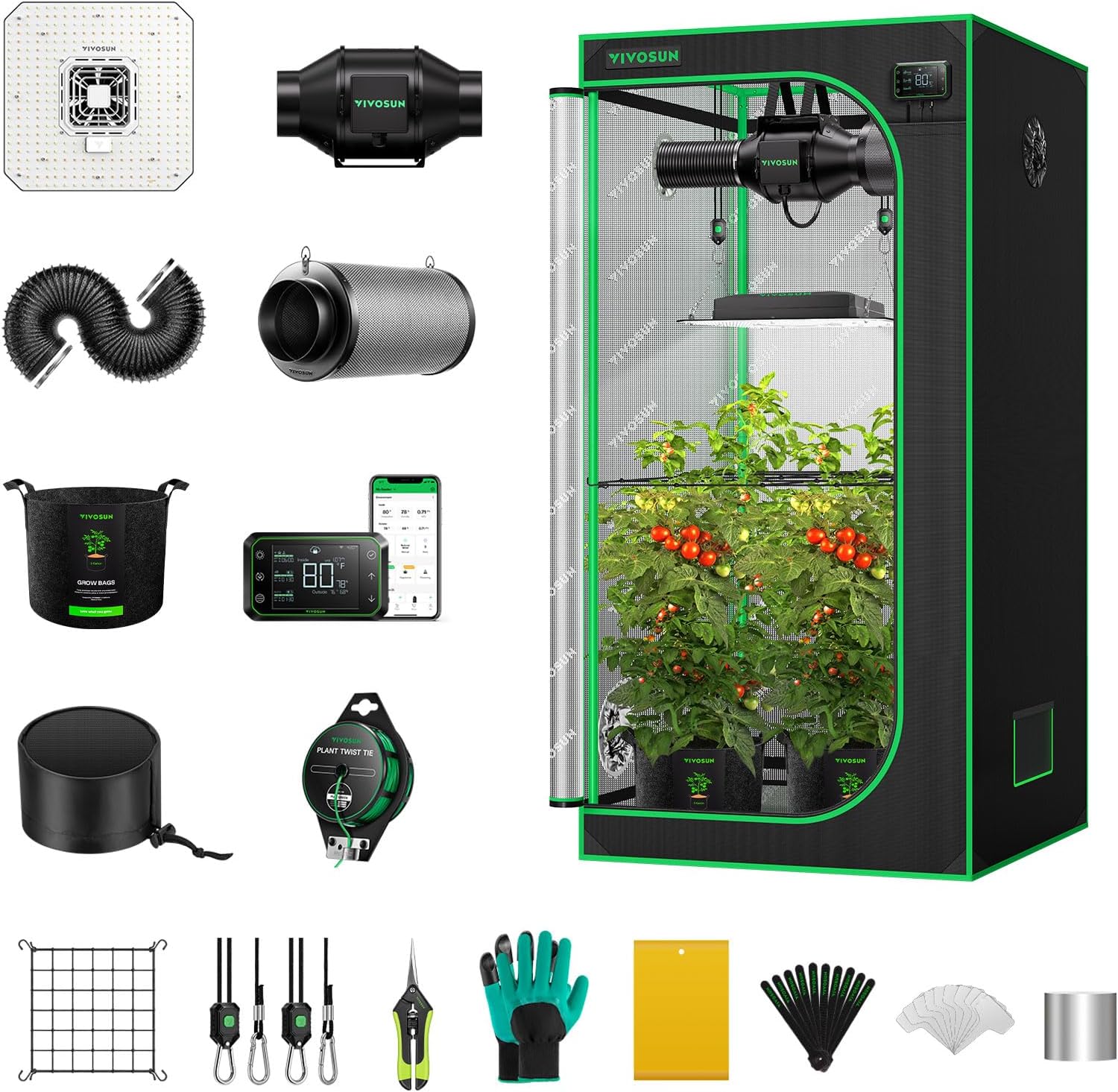 VIVOSUN GIY Smart Grow Tent System 2.7x2.7, WiFi-Integrated Grow Tent Kit, with Automate Ventilation and Circulation, Schedule Full Spectrum 150W LED Grow Light, and GrowHub E42A Controller