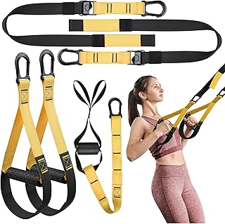 Home Resistance Training Kit, Workout Straps with Handles, Resistance Trainer Exercise Straps for Home Gym, Bodyweight Straps for Indoor & Outdoor, Yellow + Black