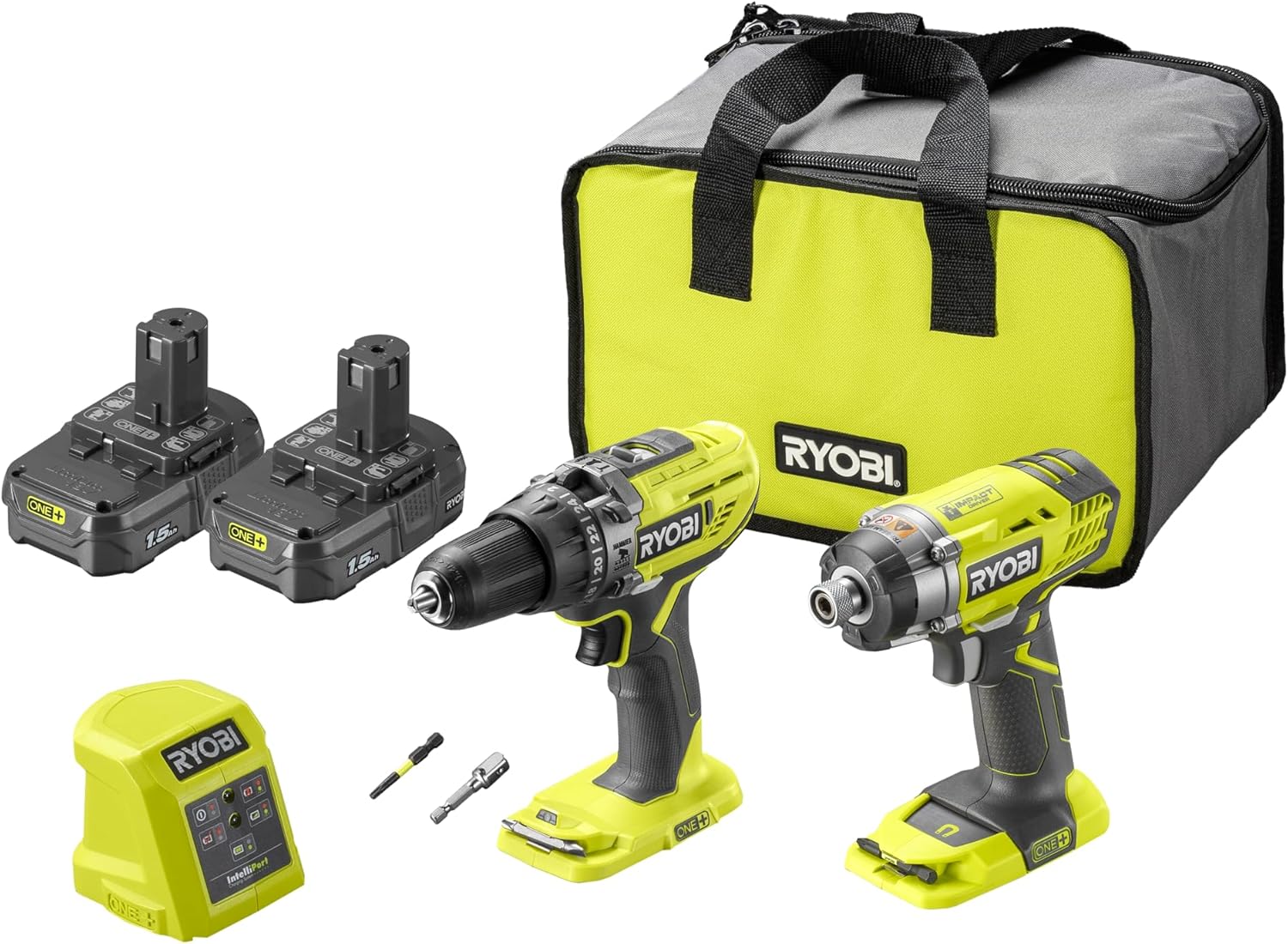 Ryobi R18PD3RID-213S 18V ONE+ Cordless Combi Drill and Impact Driver Starter Kit (2X 1.5Ah)