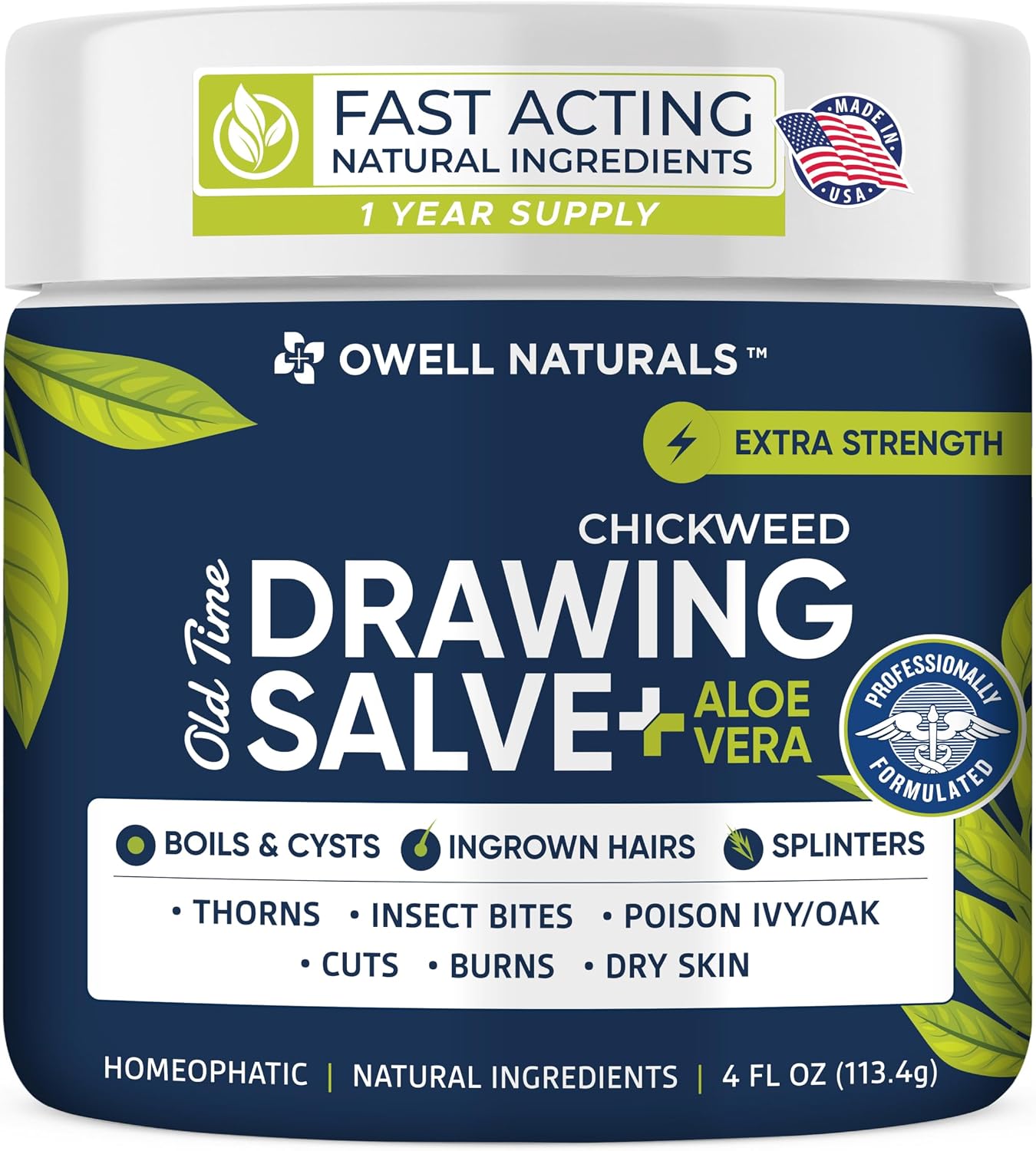 OWELL Naturals Drawing Salve – Fast Acting for Ingrown Hairs, Boils, Bumps, Cysts & Splinters – Clear Non-Staining Formula for Bikini Line, Underarms & Sensitive Skin – 4 oz