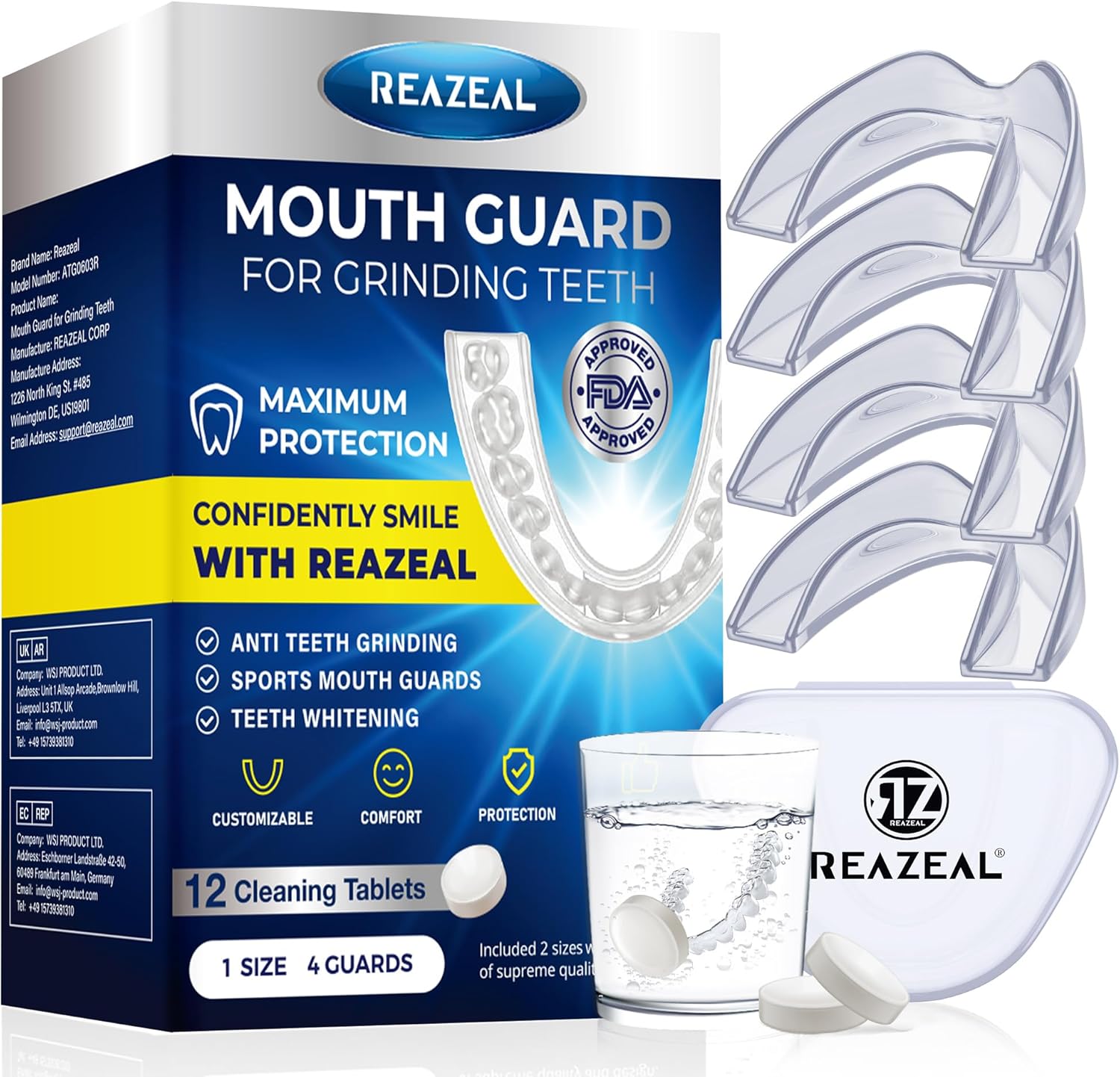 Mouth Guard for Grinding Teeth at Night: Moldable Dental Guard for Sleeping - Nighttime Protection for Teeth (One Size (4 Packs))