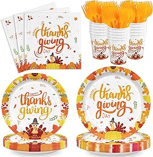 120pcs Thanksgiving Party Plates and Napkins Fall Turkey Party Supplies Pumpkins Happy Thanksgiving Day Autumn Party Supplies for Thanksgiving Theme Party Serves 24 Guests