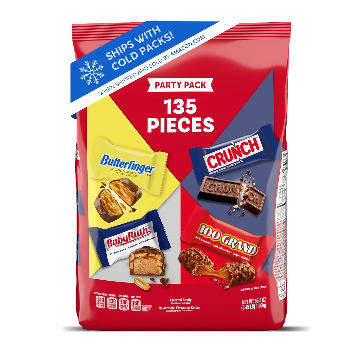Butterfinger, CRUNCH, Baby Ruth, 100 Grand Minis, Assorted Candy Bars, Great for Sharing, Bulk 135 Count Pack, 55.3 oz