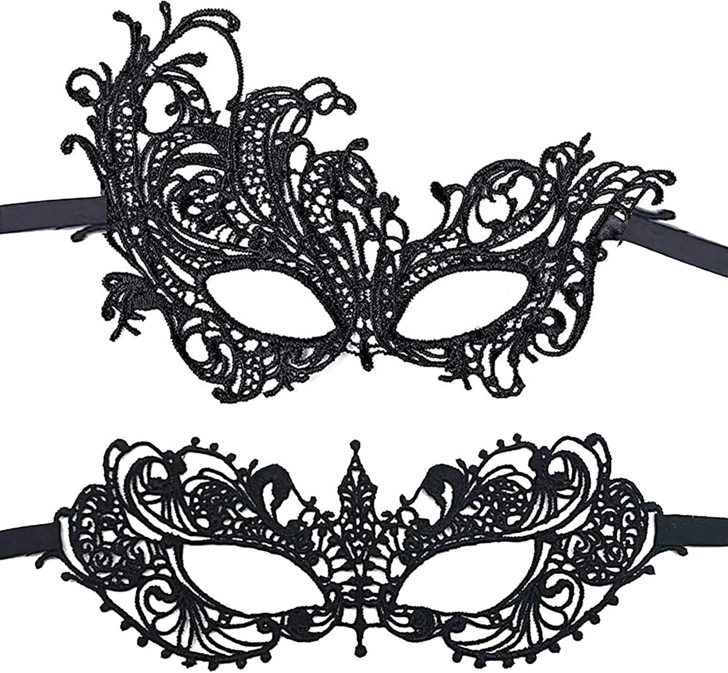 2 Pcs Venetian Carnival Masks - Sexy Black Lace Half-Face Masks for Women's Masquerade Ball Fancy Dress