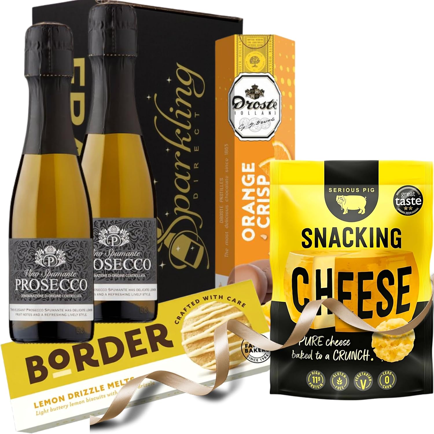 Prosecco Hamper for Men - Prosecco Gift Set with 2 x 20cl Mini Prosecco Bottles, Chocolate & Biscuits - Perfect Birthday Gifts for Men, Alcohol Hampers, Prosecco Gift Sets for Men