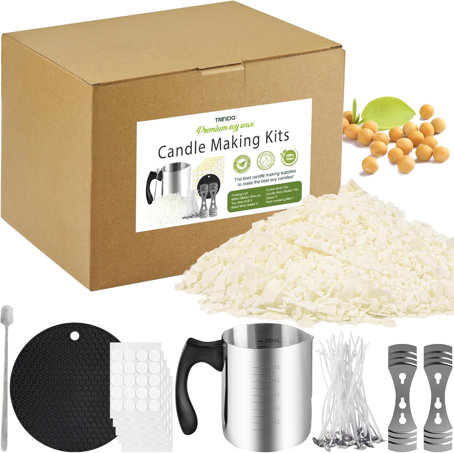 TRINIDa Candle Making Kit, Candle Making Supplies Include Soy Wax 2lb, Candle Wax Melting Pot, Candle Wicks, Wick Stickers and Metal Centering Devices, Candle Making Kits for Adults Beginner
