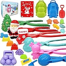 Huanlemai Snow Toys for Kids Outdoor, 25Pcs Snowball Makers Tool Kit, Funny Snow Balls, Snowman, Penguin, Elk, Santa Claus Molds, for Toddlers Kids Adults Winter Outside Snow Games