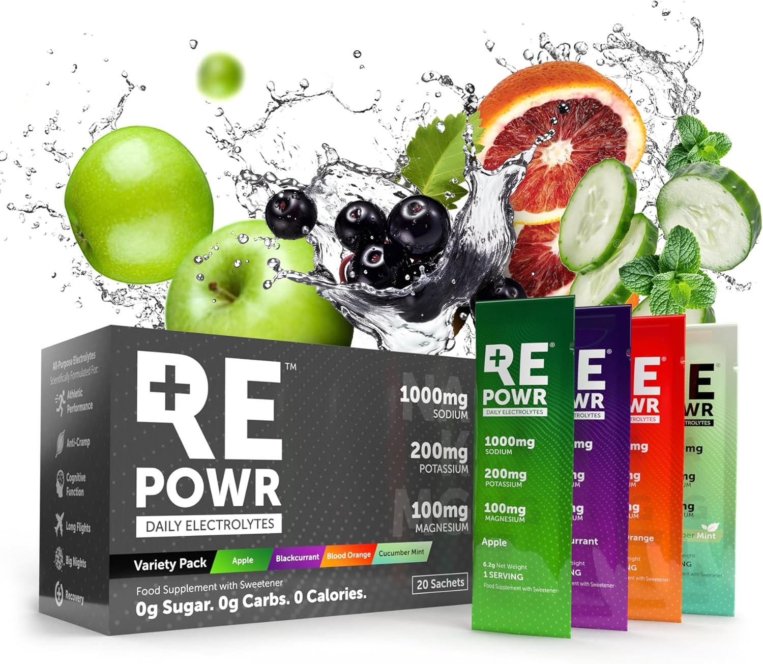 REPOWR - Electrolytes Made with Oryx Desert Salt | No Sugar. No Carbs. No Calories. | Clean Hydration for Healthy Diets, Fasting and Exercise | Natural Ingredients | 20 Sachets Variety Pack - Mix 2