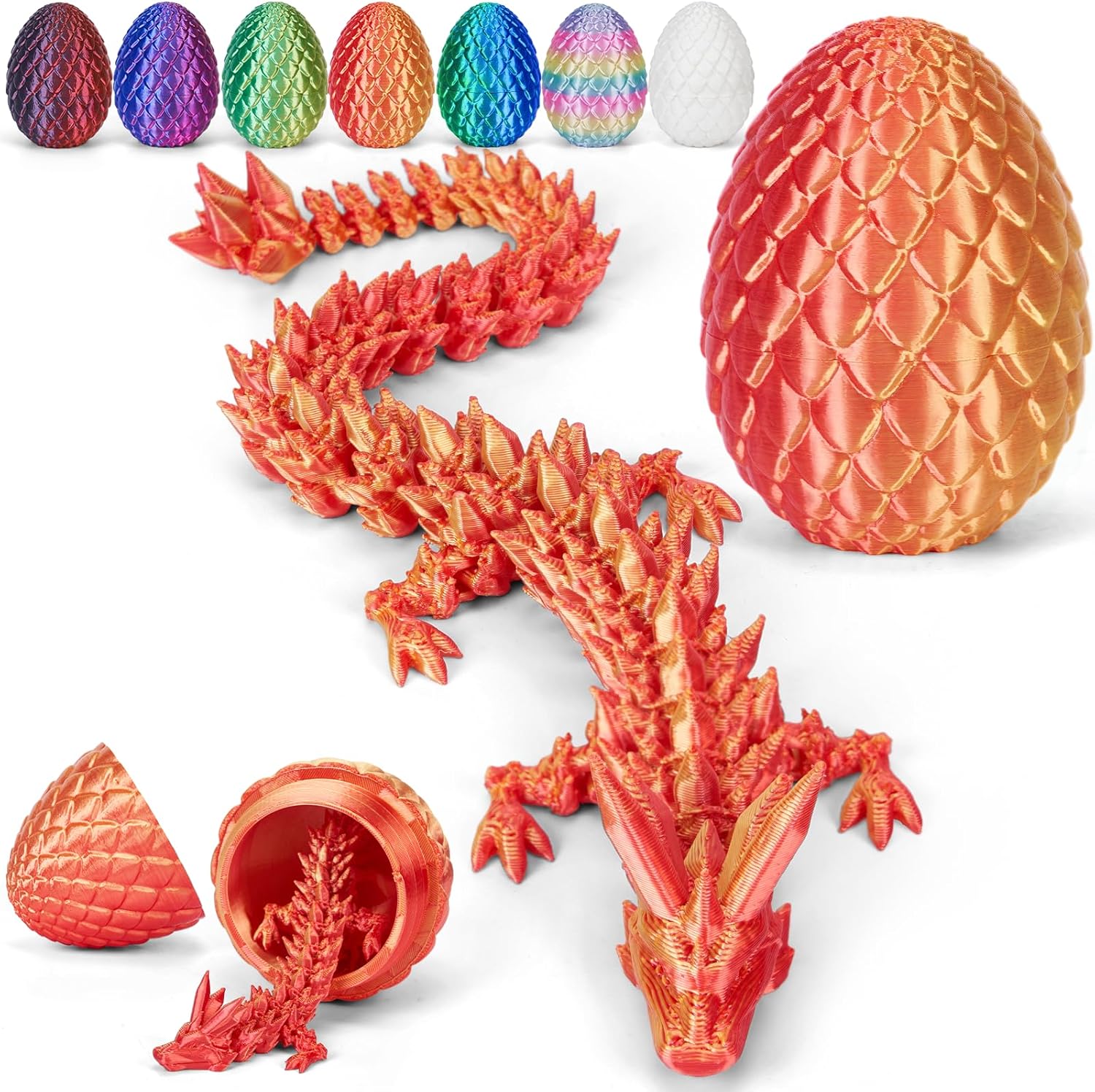 Merrwon 3D Printed Dragon Egg with Dragon (28.5cm) Inside, 3D Printer Articulated Crystal Animals Fidget Toys and Decoration (Laser Red)