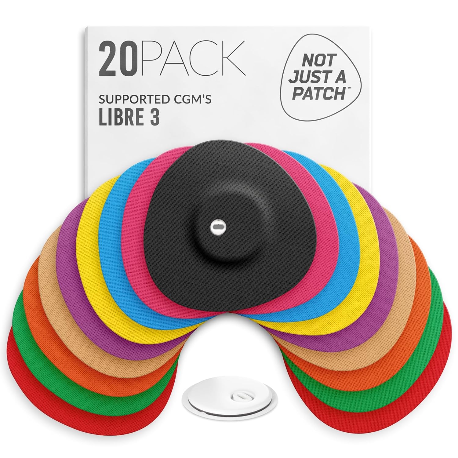 Not Just A Patch Freestyle Libre 3 Plus Sensor Covers (20 Pack) – Breathable, Sweatproof & Secure Hold – Precision-Cut Hole for Ventilation, Enhanced Adhesion & Support – 10-14 Day Wear - Multicolor
