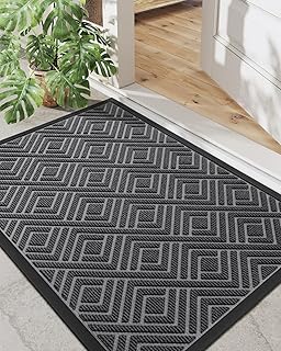 DEXI Door Mat Heavy Duty Outdoor Indoor Doormat, Stain and Fade Resistant, Non Slip Front Door Mats, Patio Entryway Floor Mat, 32"x48", Checkered Grey