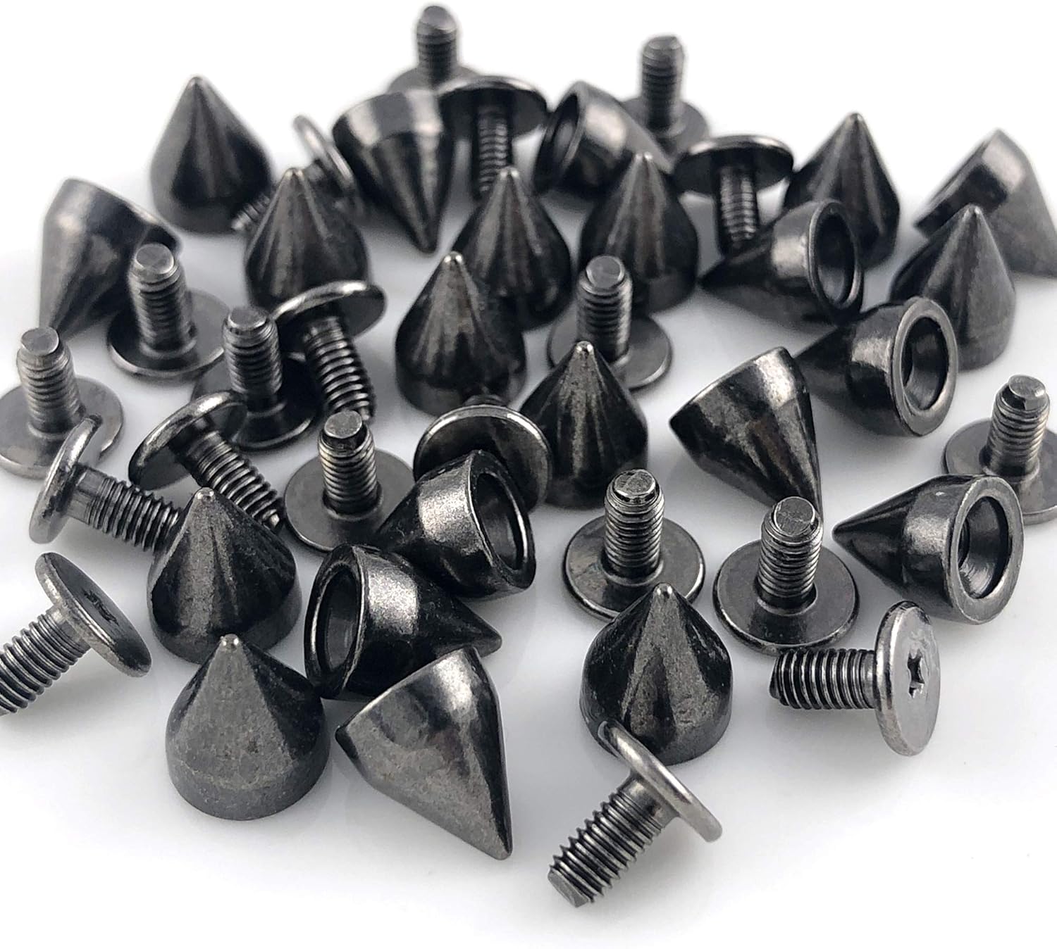 100 Sets 9MM Gun Metal Spikes and Studs Metal Bullet Cone Spikes Screw Back Leather Craft Rapid Rivet Screws Punk Studs and Spikes for Clothing Shoes Leather Belts Bag Rivets 11/32 Inch