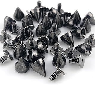 100 Sets 9MM Gun Metal Spikes and Studs Metal Bullet Cone Spikes Screw Back Leather Craft Rapid Rivet Screws Punk Studs and Spikes for Clothing Shoes Leather Belts Bag Rivets 11/32 Inch