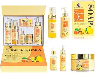 Turmeric Soap Bar & Turmeric Skin Care Set, Anti-Aging & Acne Reducing Aloe Vera Face Cream, Moisturizer, Oil Control, Refining Serum, Hydrating Face Wash and Toner - Beauty & Personal Care