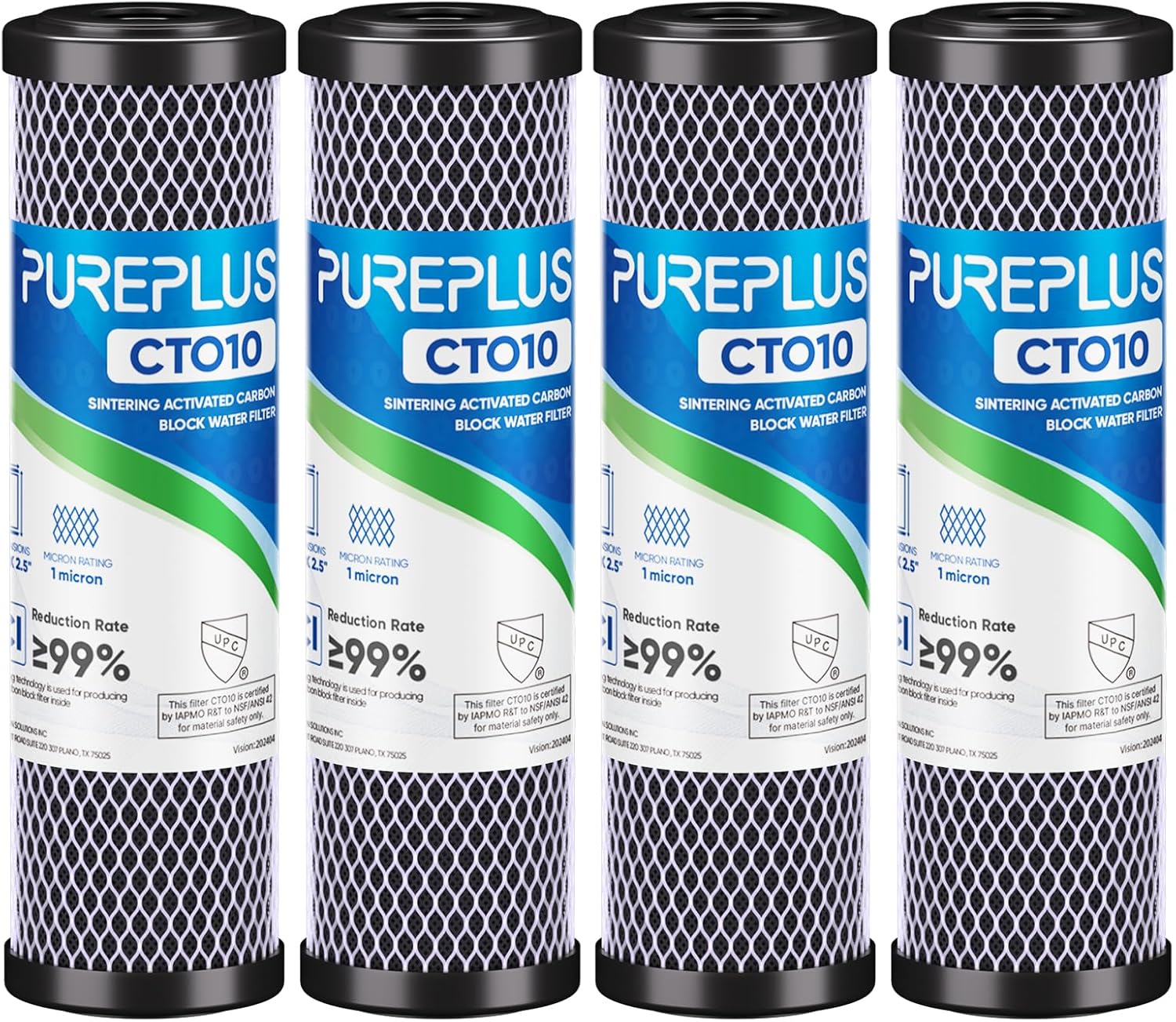 1 Micron 2.5" x 10" Whole House CTO Carbon Water Filter Cartridge Replacement for Under Sink Water Filter System, Dupont WFPFC8002, WFPFC9001, FXWTC, SCWH-5, WHEF-WHWC, WHCF-WHWC, AMZN-SCWH-5, 4Pack