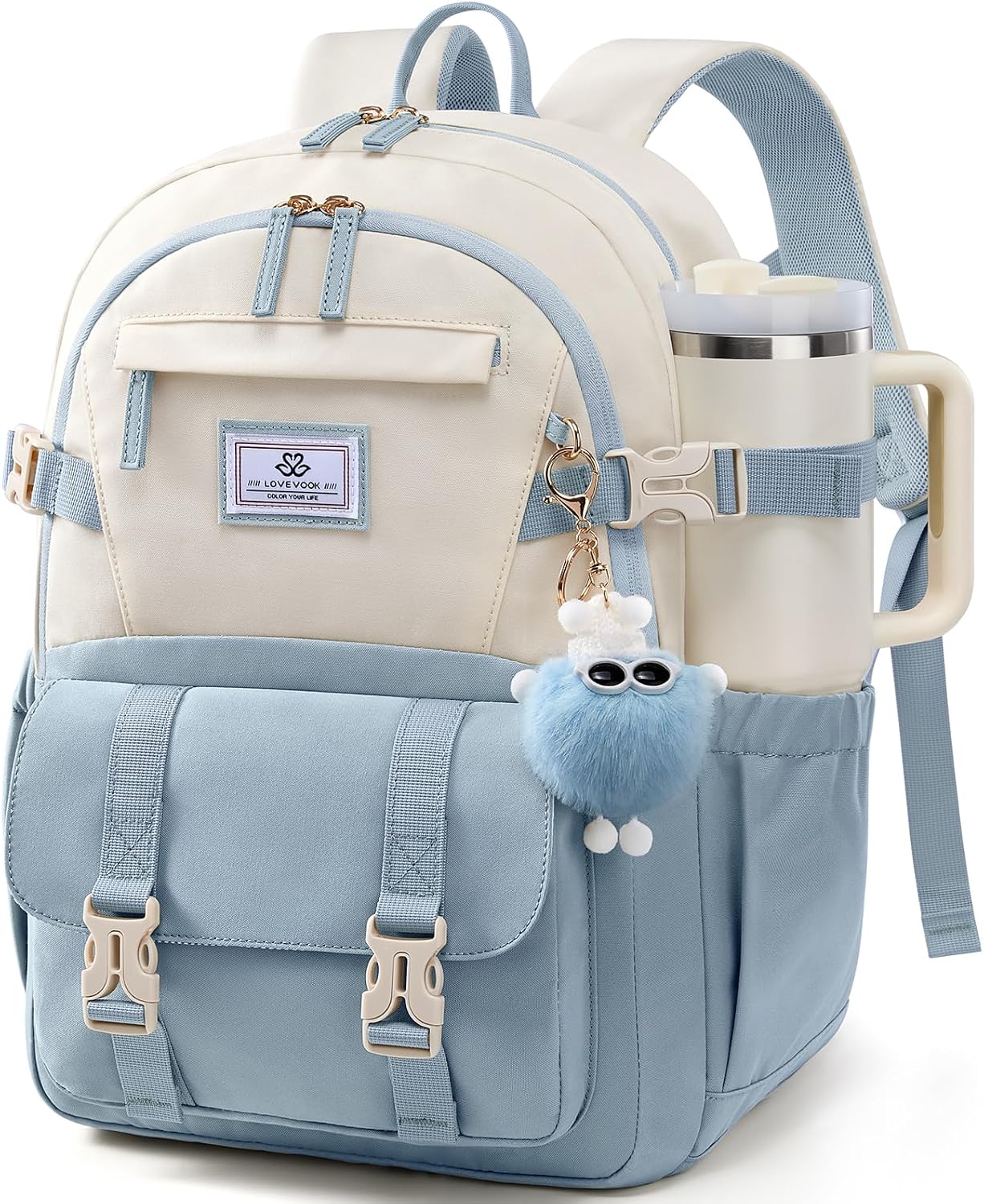 LOVEVOOK School Backpack Womens, School Bags for Girls Teens Aged 8-18, Water-Resistant Lightweight 15.6 Inch Laptop Bag, Cute High School Back to School Rucksack for Travel