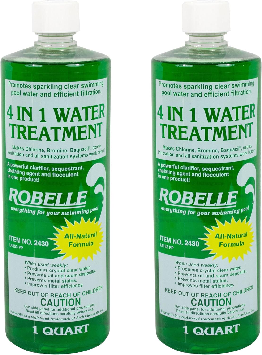 Robelle 1-Quart 2-Pack Concentrated 4-In-1 Water Treatment, Pool Clarifier, Made in USA